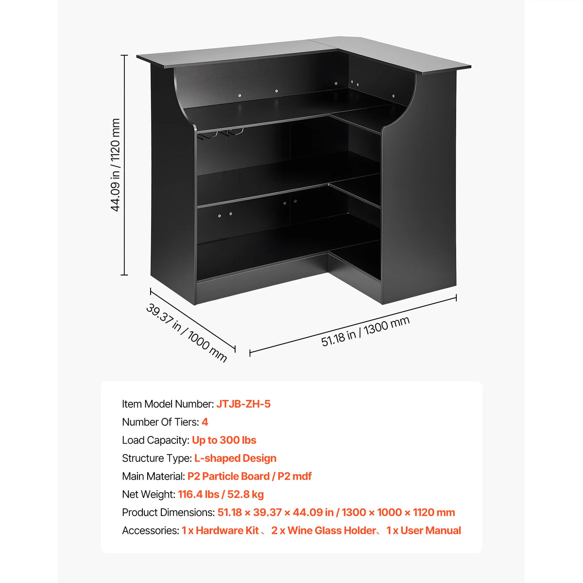 SucceBuy 300 Lbs Black L Shaped Wine Bar Cabinet