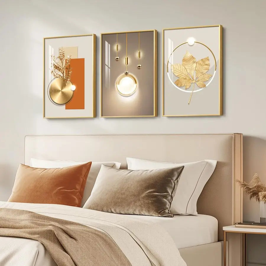Contemporary Luxury Gold Wall Art Set of 3 Artworks