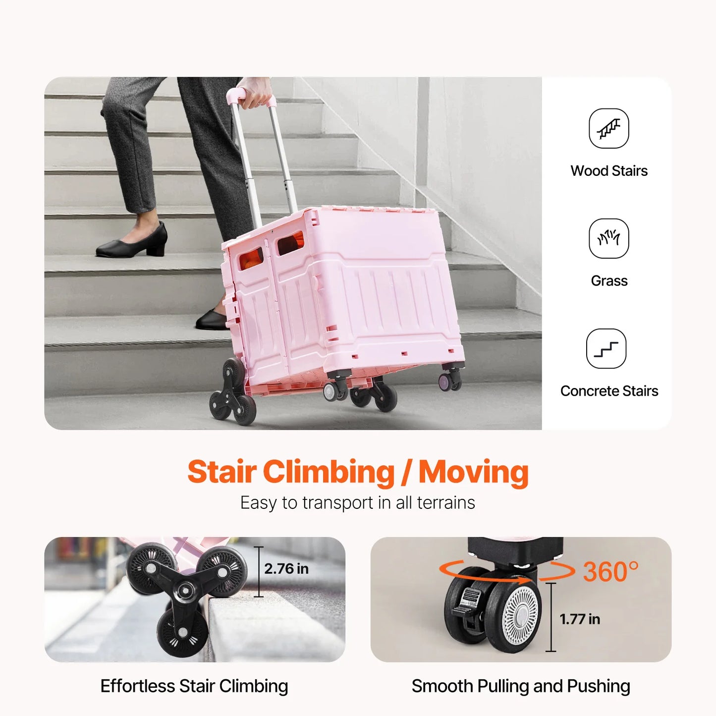 SucceBuy Stair Climbing Cart With Wheels Foldable Utility