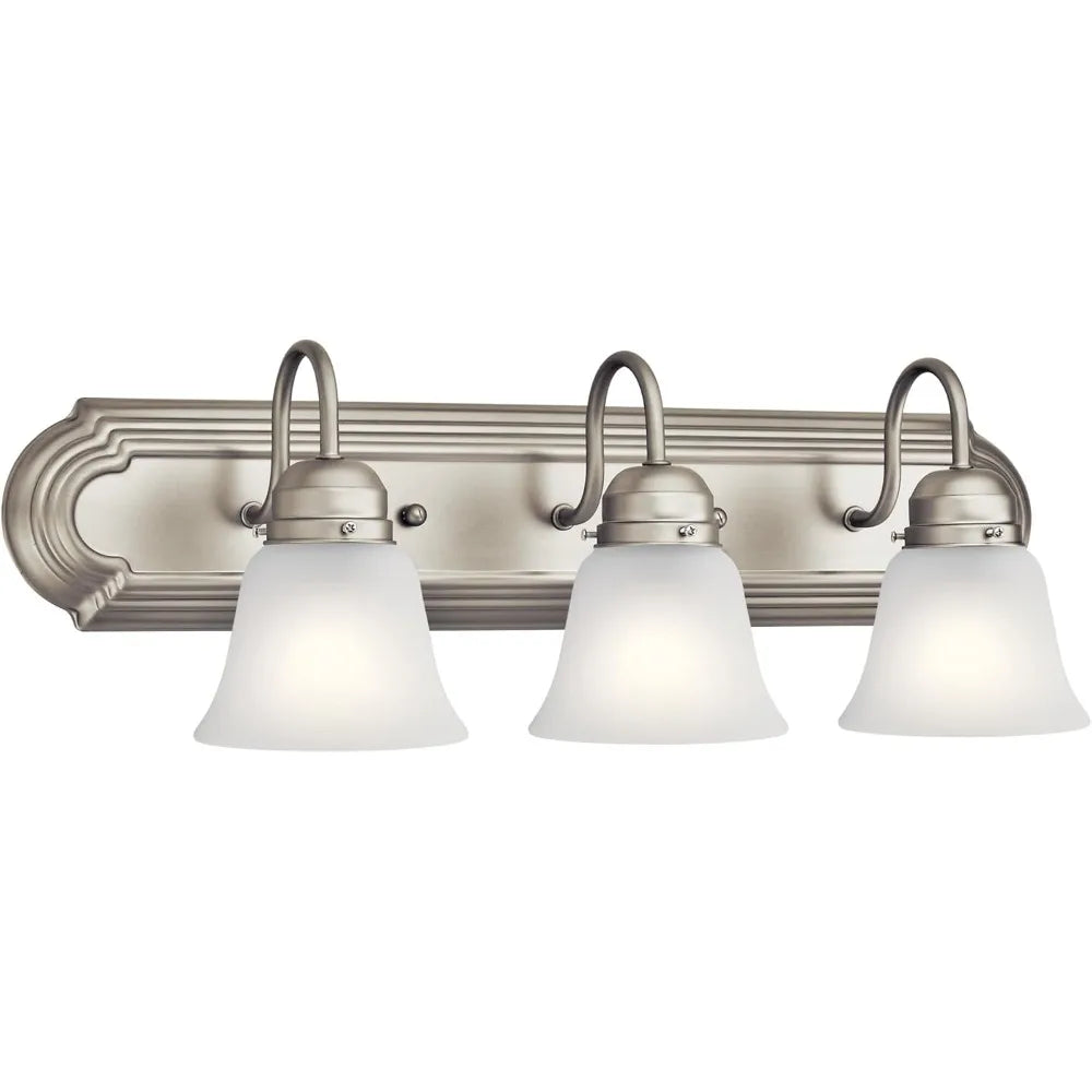 Modern 3-Light Vanity Bath Light in Brushed Nickel with Satin Etched Glass