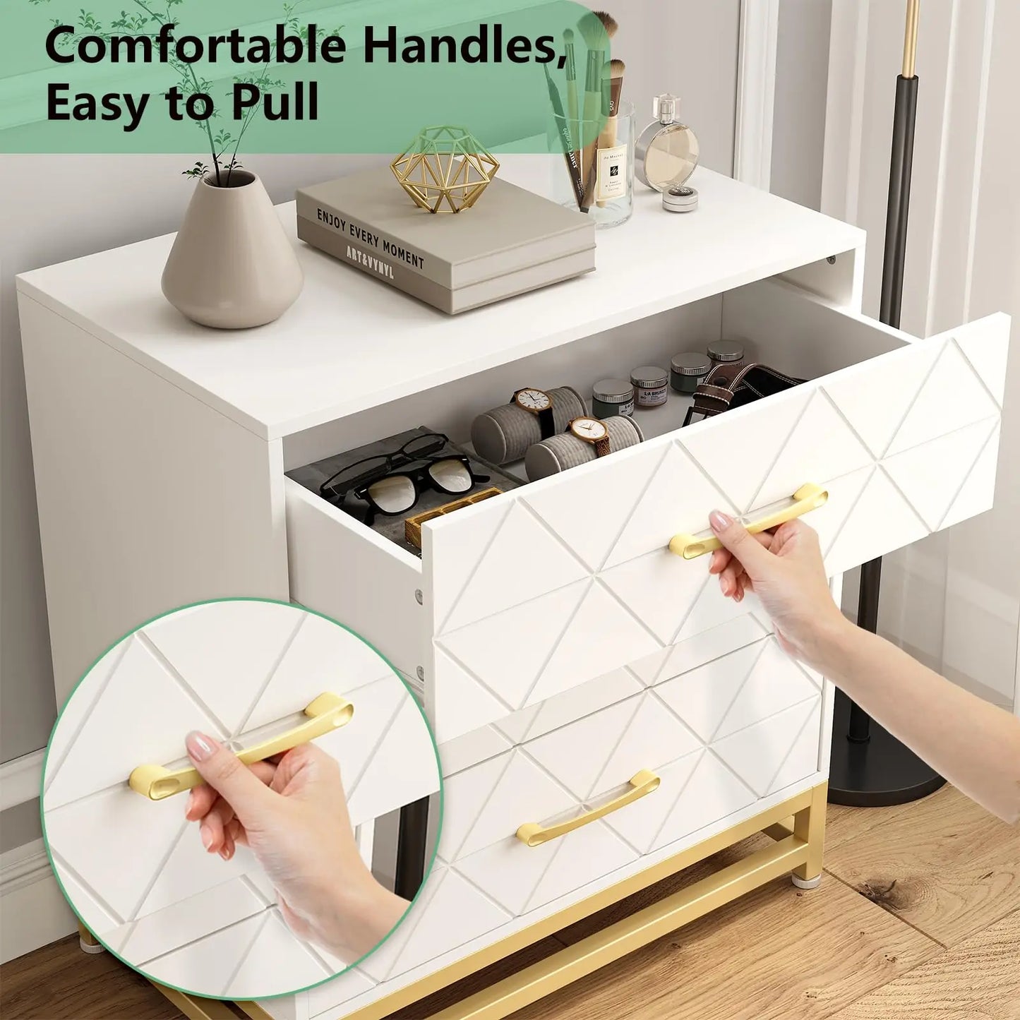 Studyset Modern 3-Drawer Dresser Wood Chest For Living Room