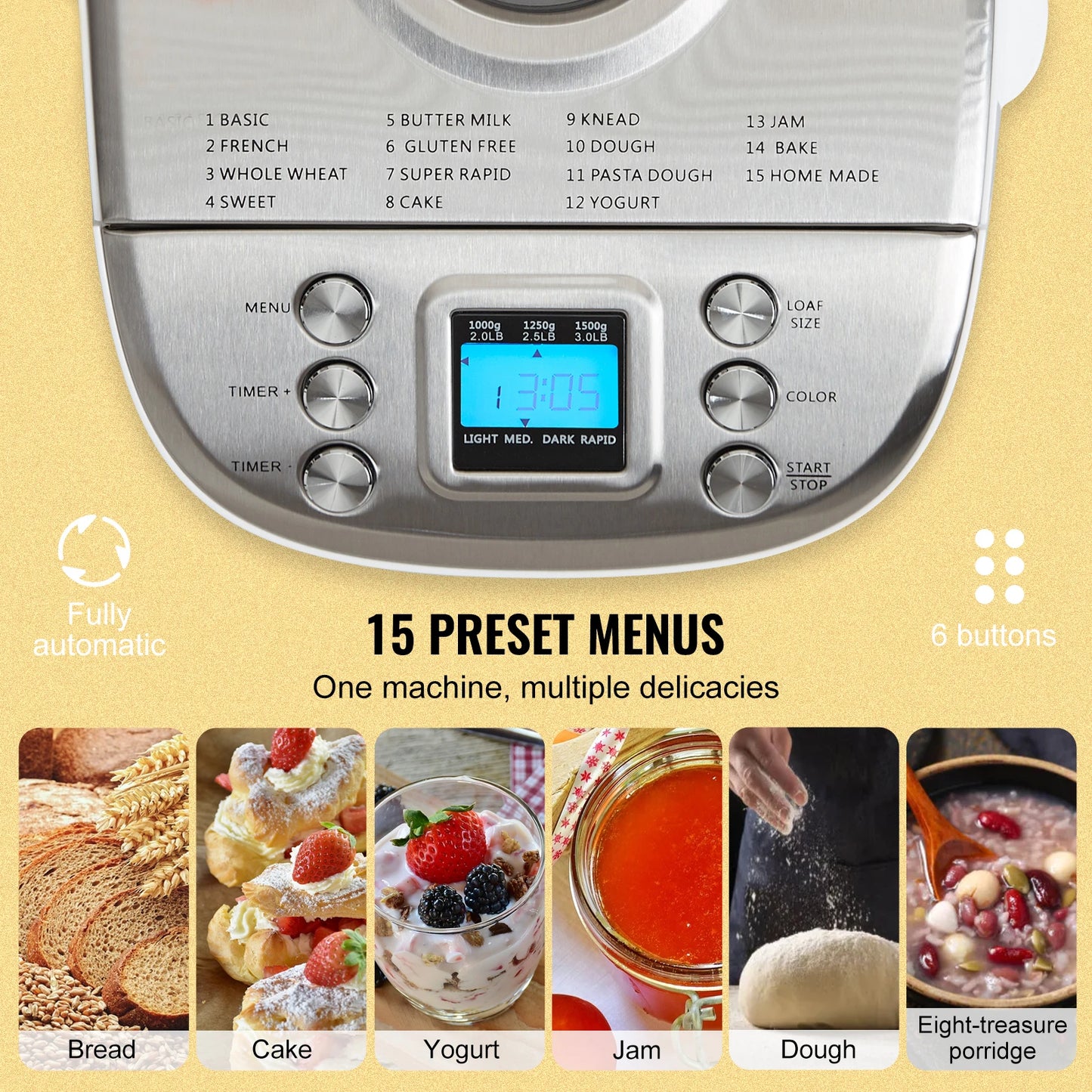 SucceBuy 15-In-1 Bread Maker With Gluten Free Setting Nonstick Ceramic Pan