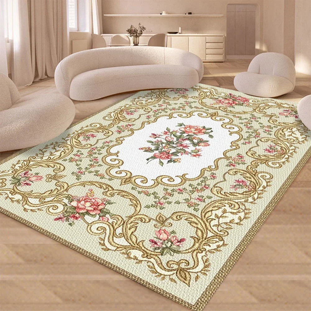 Vintage Rustic Rose Rug Shabby Floral Floor Carpet