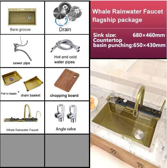 304 Stainless Steel Kitchen Waterfall Sink Digital Display