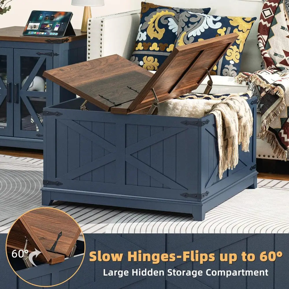 Farmhouse Coffee Table Set of 3 With Hidden Storage