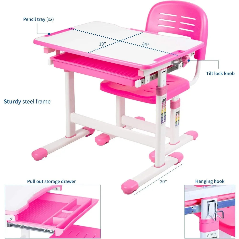 Adjustable Children Desk And Chair Learning Workstation