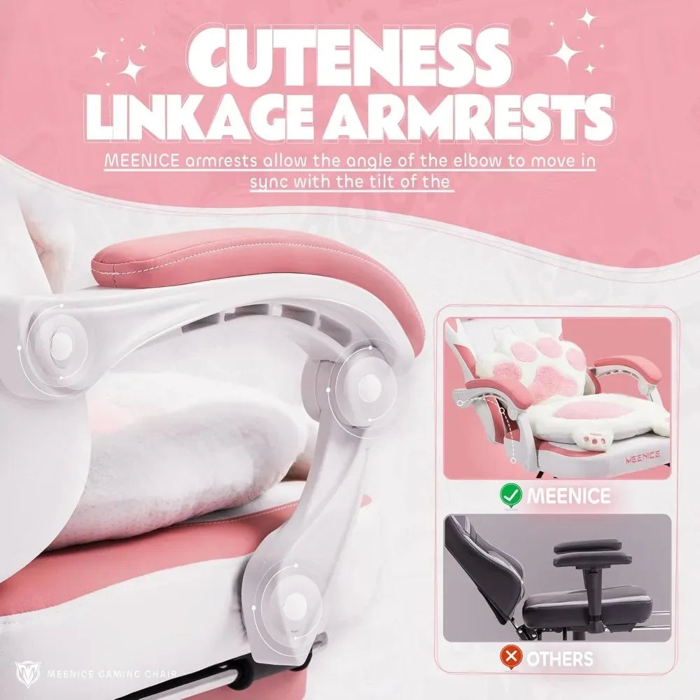 Cute Cat Ears Gaming Chair with Footrest Ergonomic Reclining Computer Chair