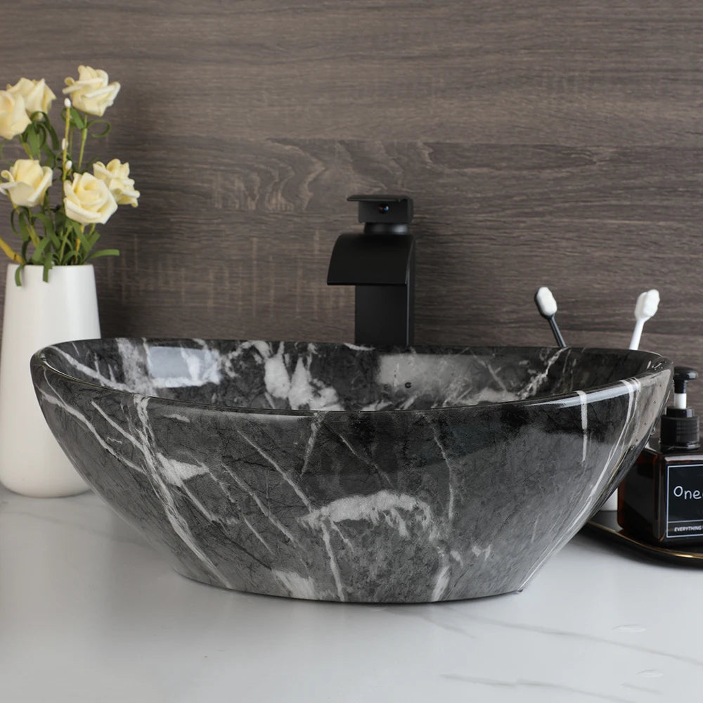Torayvino Vessel Sink With Faucet Drain Ceramic Oval Bathroom Sink
