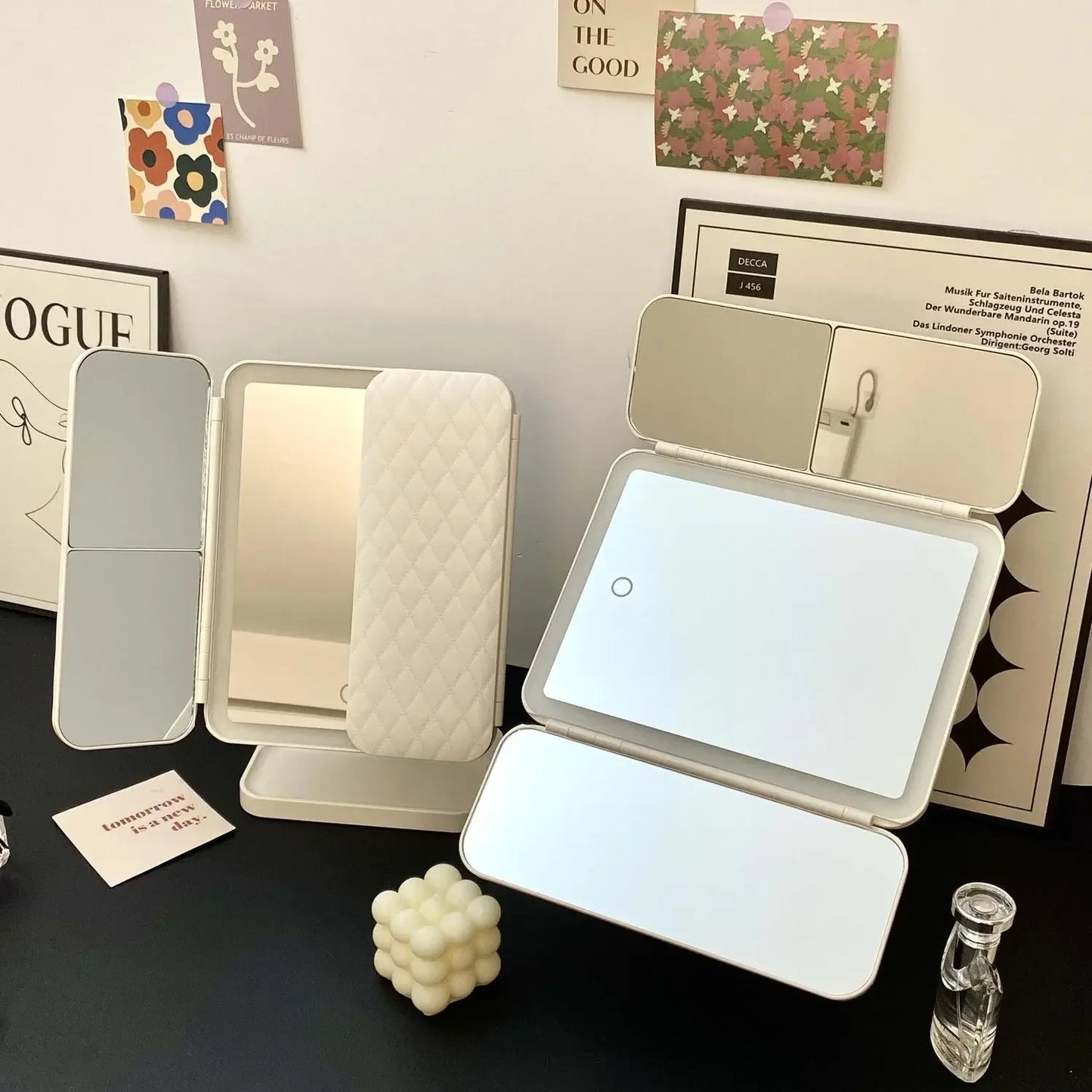 Hign-concerned Trifold LED Makeup Mirror With Lights