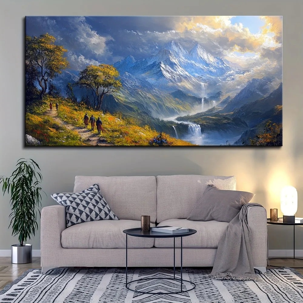 Sierra Nevada Landscape Wall Art Painting in Solid Pine Wood Frame