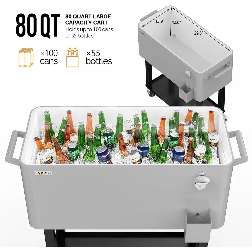 Rolling Ice Chest On Wheels Cooler Cart With Shelf