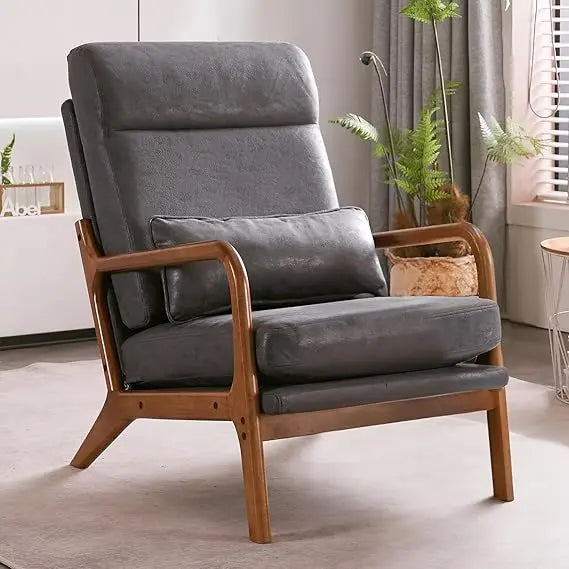 Mid Century Modern Accent Chair with Pillow Upholstered Lounge Armchair