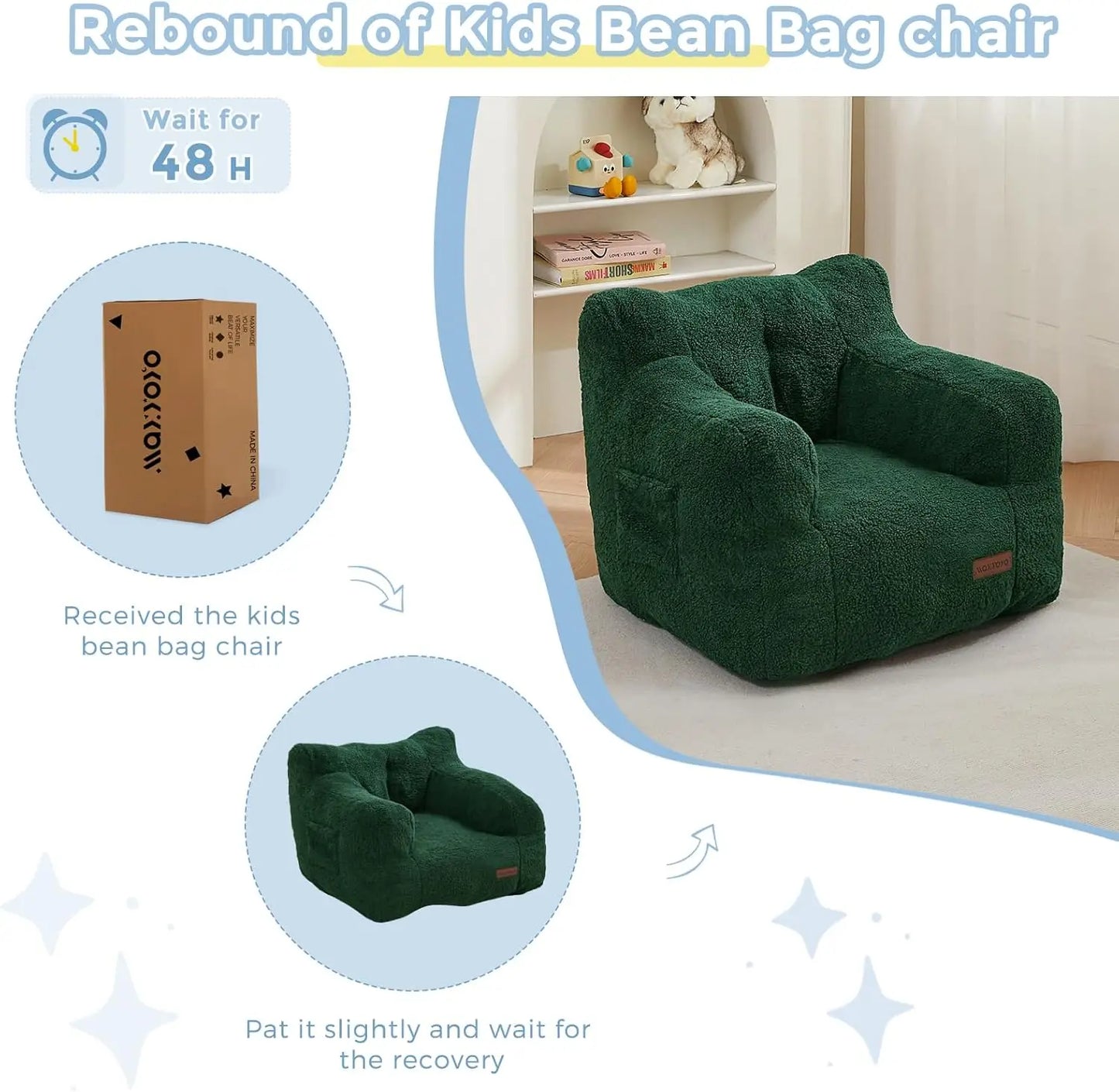 Kids Sherpa Bean Bag Chair Cozy Boucle Toddler Sofa for Girls and Boys