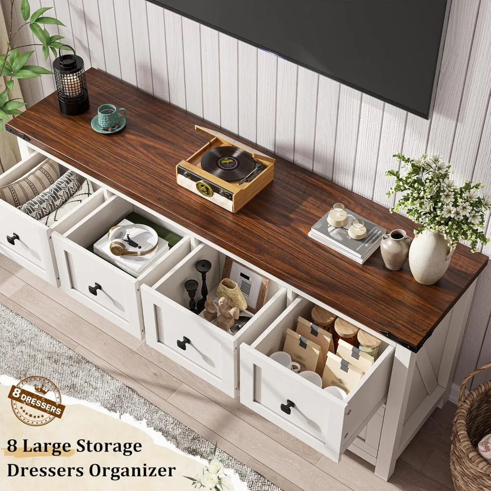 DAFIFY Farmhouse Dresser With 8 Drawers TV Stand Storage