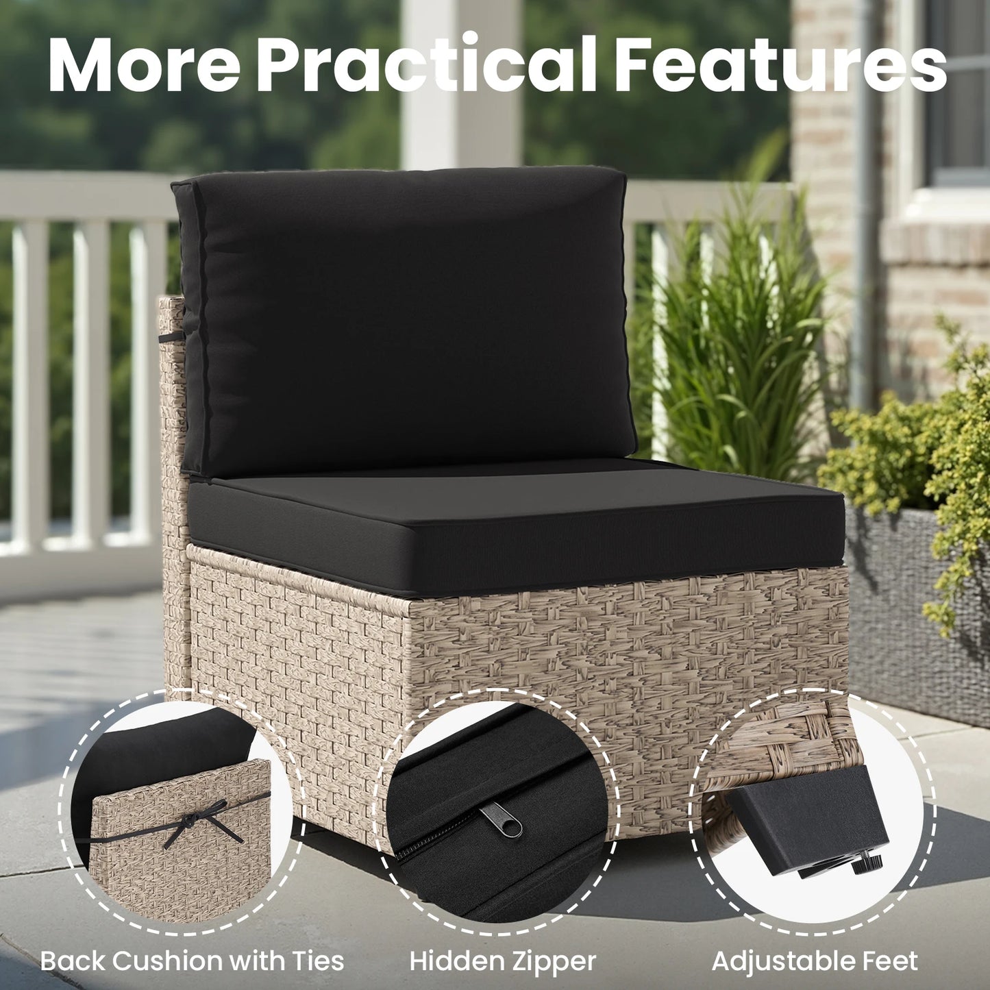 Outdoor Rattan Patio Furniture Set With Tempered Glass Table All Weather