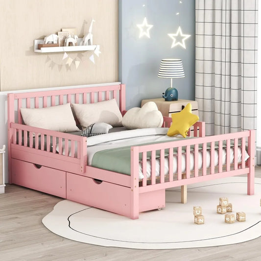 ZHUOTING Kids Storage Bed With Guardrails And Drawers