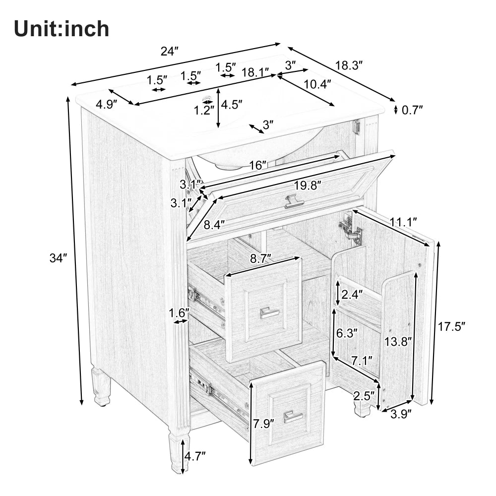 Bathroom Vanity Sink Cabinet With Drawers And Adjustable Shelf