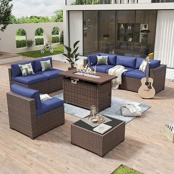 Outdoor Wicker Patio Furniture Set With Fire Pit Table