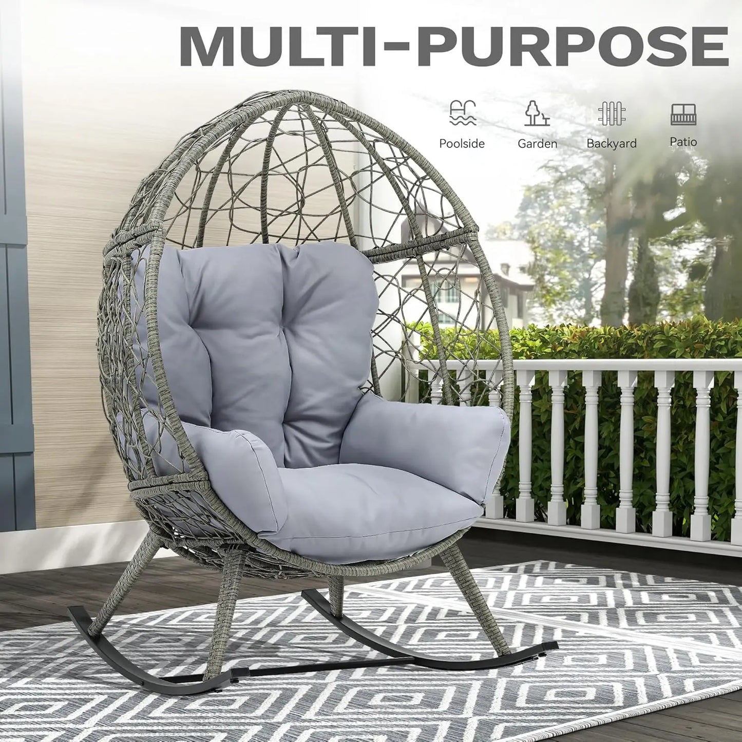 Wicker Rocking Egg Chair Indoor Outdoor Lounger for Patio