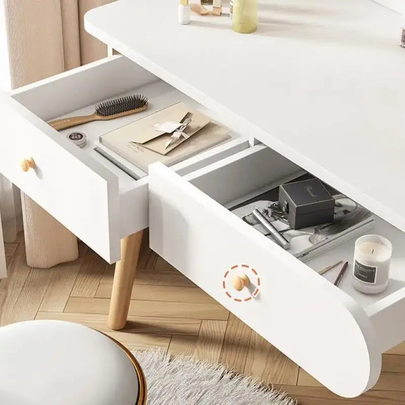 Vanity Table With Two Drawers And Makeup Mirror Bedroom