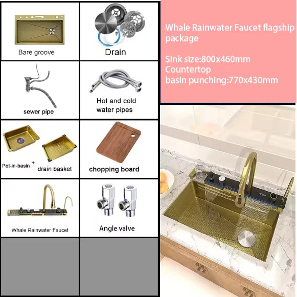 304 Stainless Steel Kitchen Waterfall Sink Digital Display