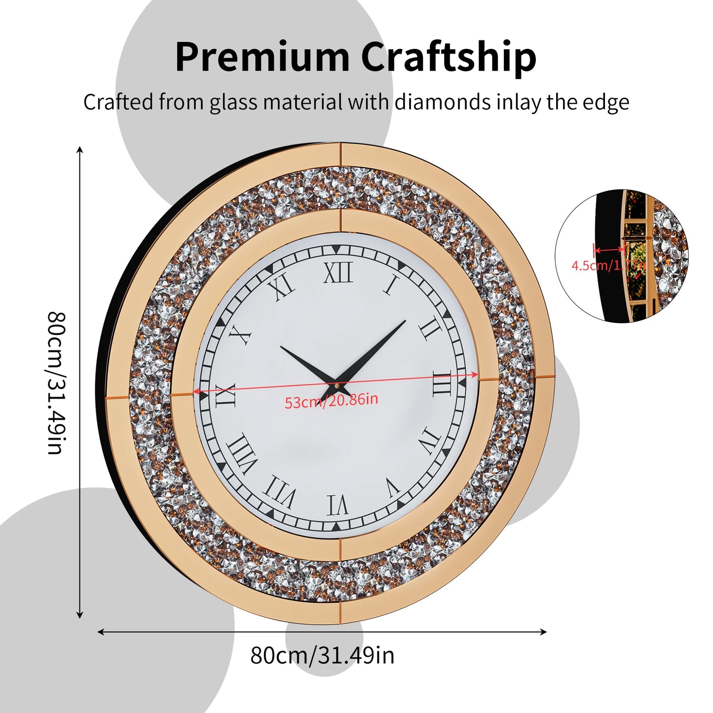 Glam Sparkle Mirrored Wall Clock For Modern Home Decor
