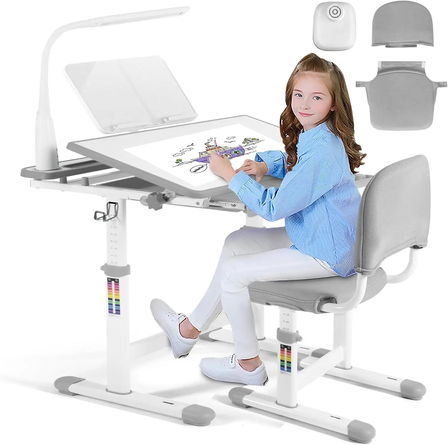 DAFIFY EducationalKidsStudyDeskAndChairSet MultiFunctional Illuminated LED Lamp Premium