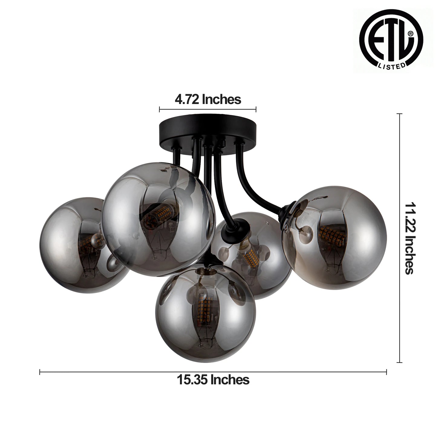 5-Light Ceiling Light Semi Flush Mount Fixture For Kitchen