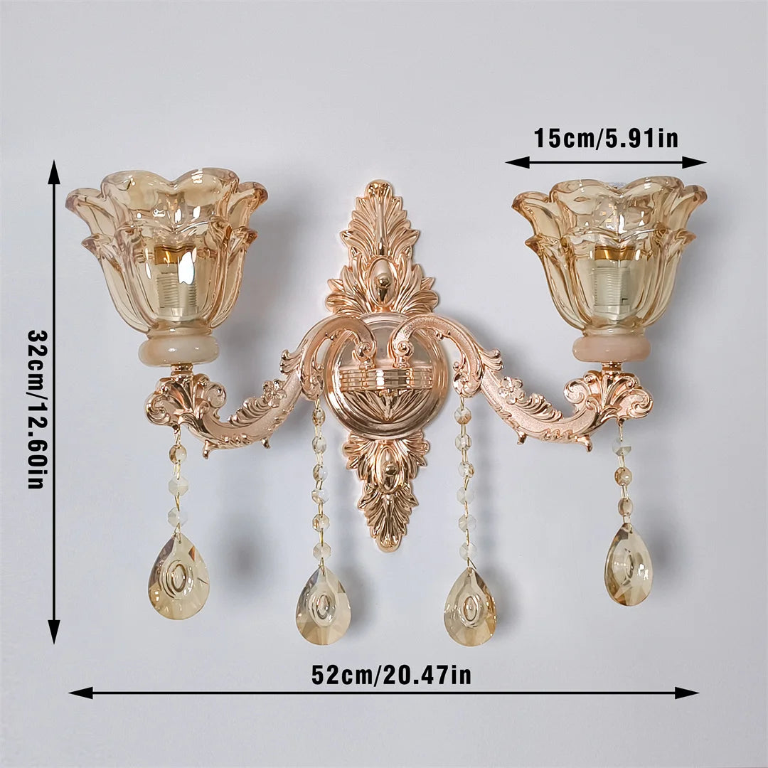 Vrygle Antique Floral Wall Sconce Crystals Lampshade Lighting