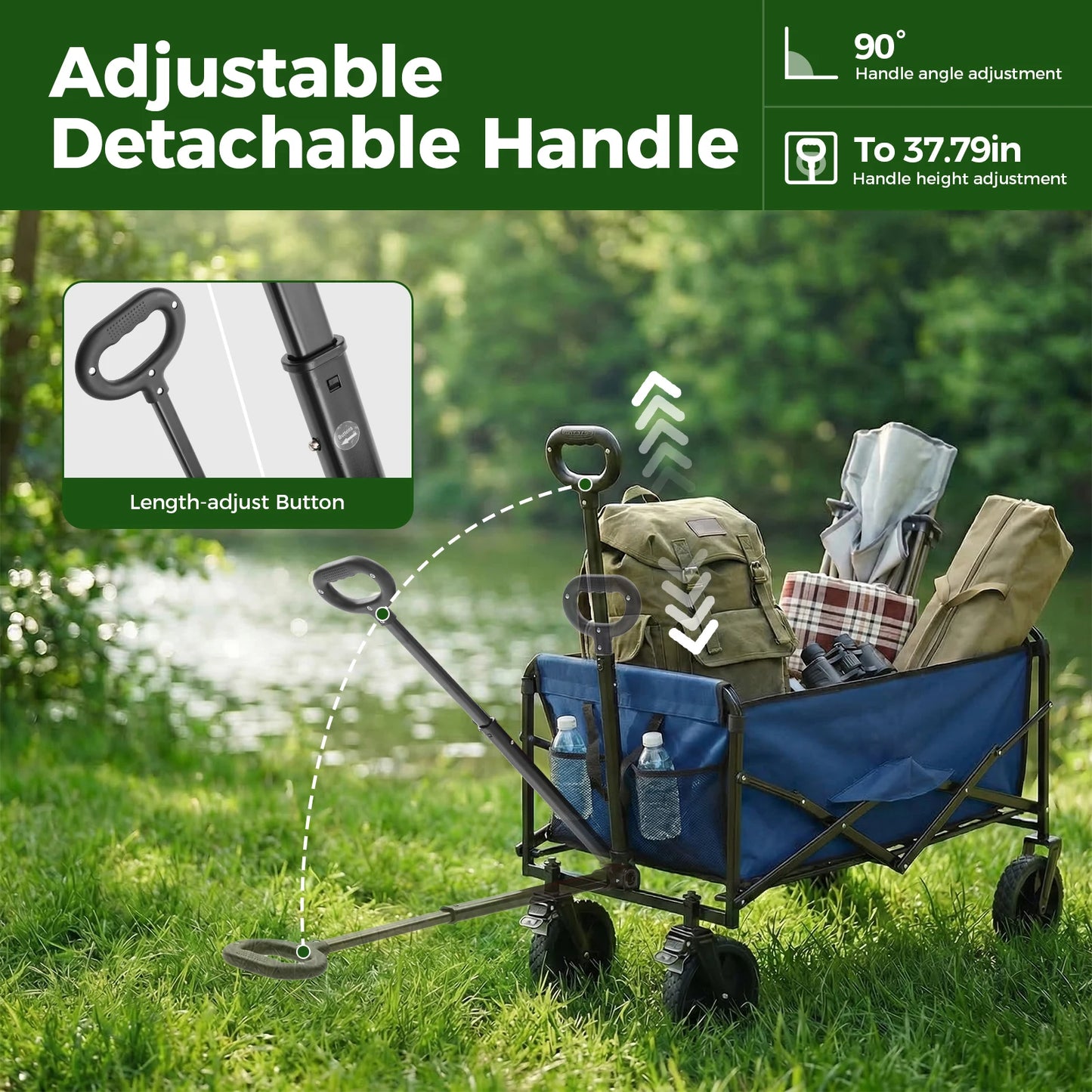 JHK Heavy Duty Collapsible Wagon Cart With Wheels 330 Lb Capacity