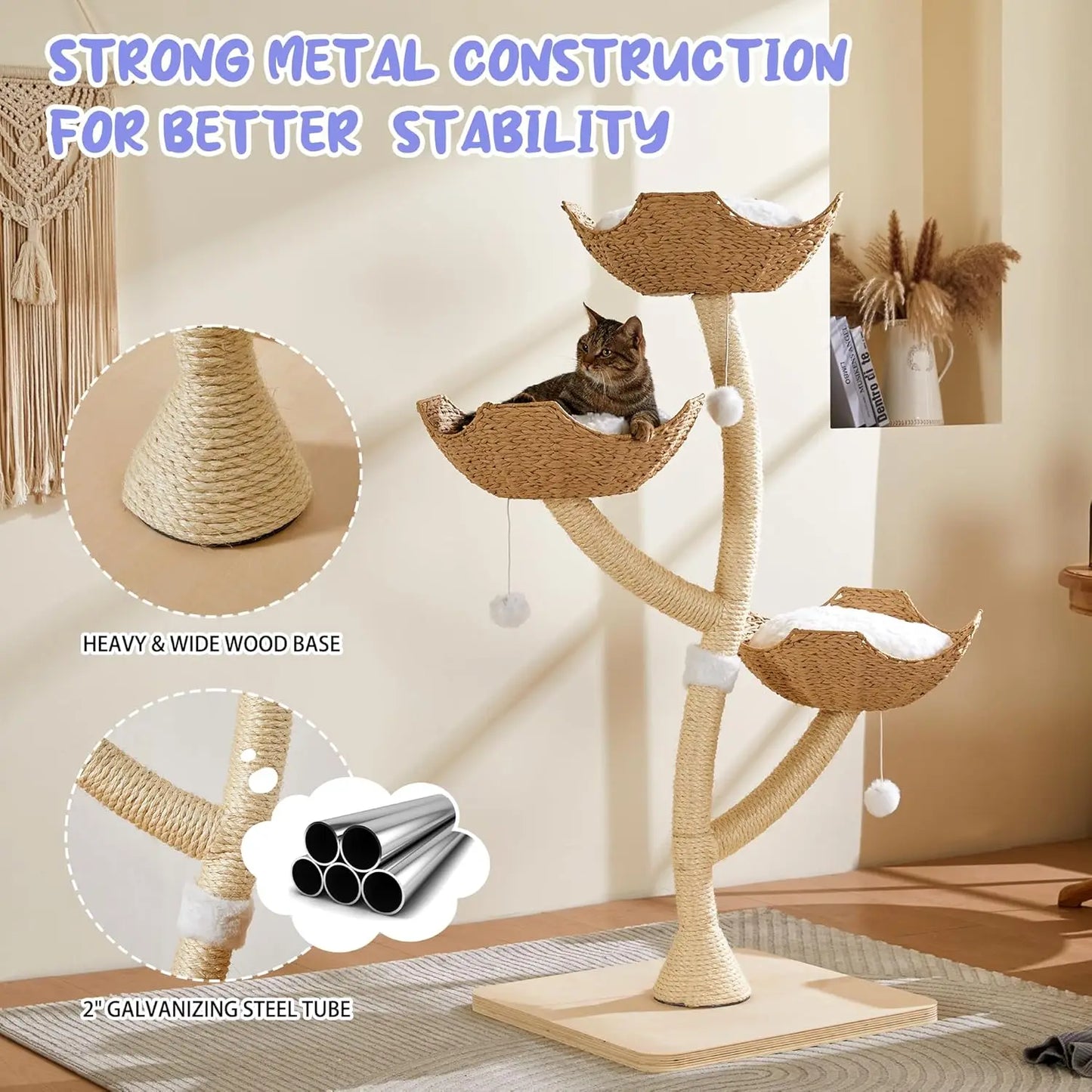 Modern 53 Inch Cat Tree Scratching Tower Multi-Level Condo for Small and Large Cats