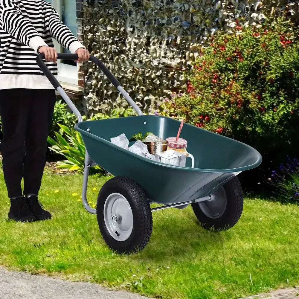 Heavy Duty 2 Tire Wheelbarrow Garden Cart Utility Dolly in Green