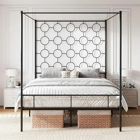 RBXC Metal Canopy Bed Frame With Slat Support Foundation