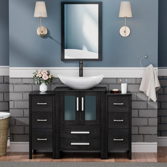 48 Inch Black Bathroom Vanity with Sink Combo and Storage Cabinets