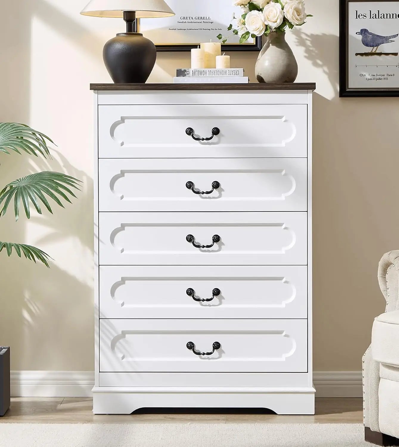 Farmhouse Cherry Wood Dresser Chest Of Drawers For Bedroom