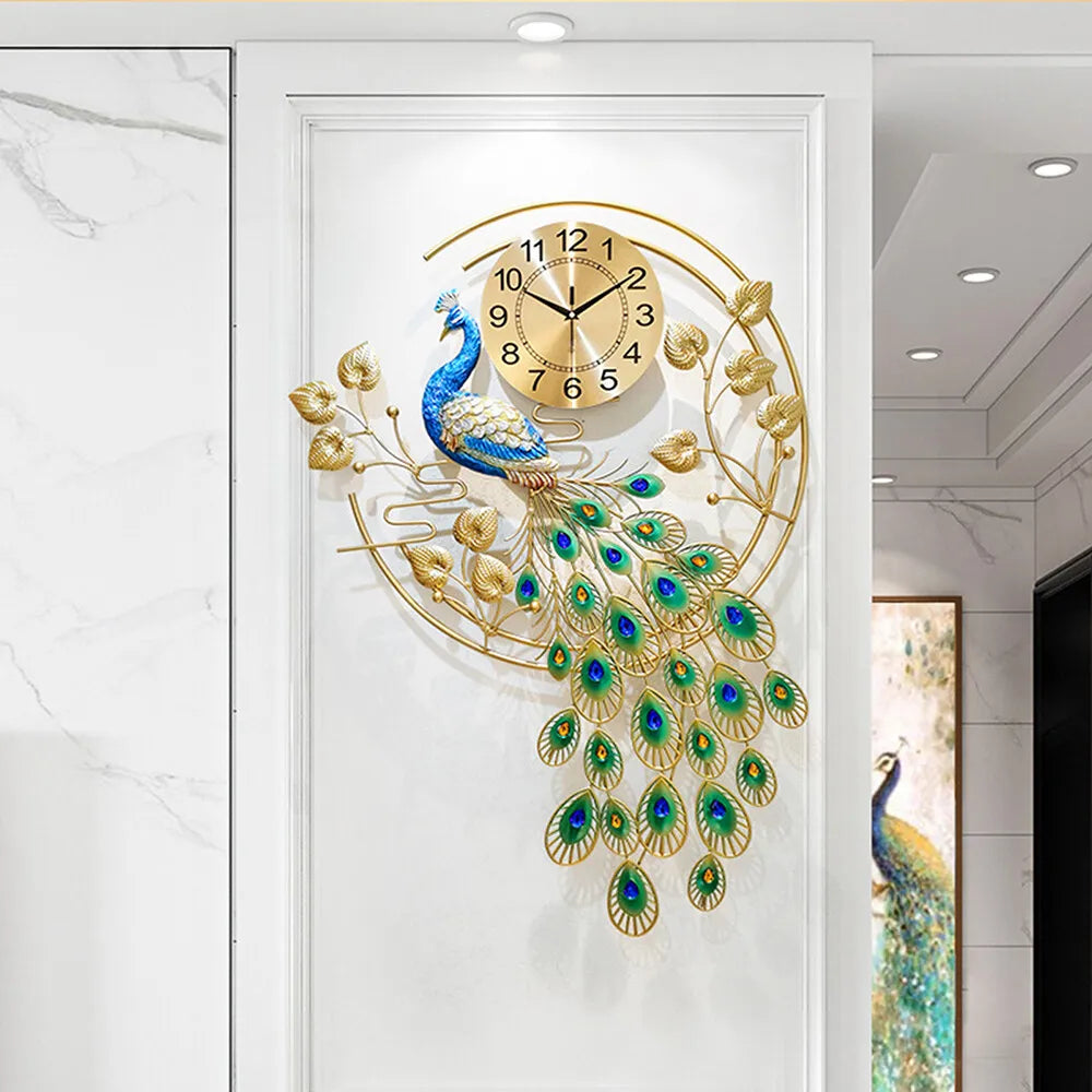 Luxury Peacock 3D Metal Wall Clock For Living Room