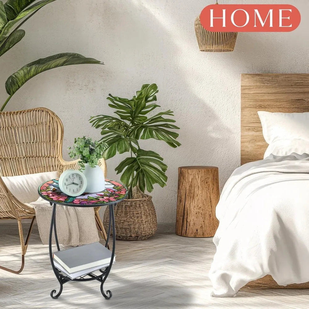 NBVCX Mosaic Round Outdoor Side Table For Patio Garden