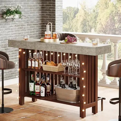 Dual Level Bar Table With Industrial ConcreteTop Wood Frame