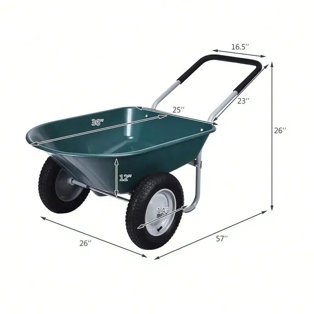 Heavy Duty 2 Tire Wheelbarrow Garden Cart Utility Dolly in Green