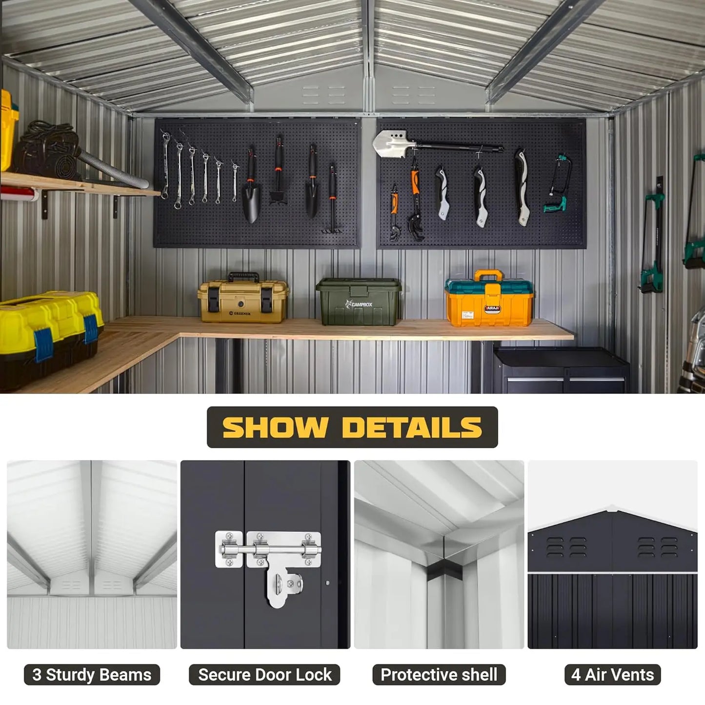 Outdoor Metal Storage Shed With Waterproof Reinforced Frame