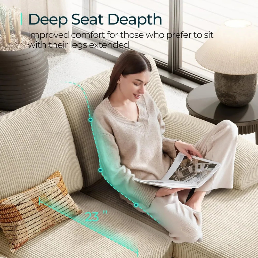 Corduroy U Shaped Sectional Sofa With Sleepable Armrests