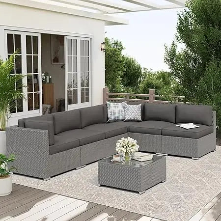 Outdoor Patio Furniture Set With Glass Top Table Cushions