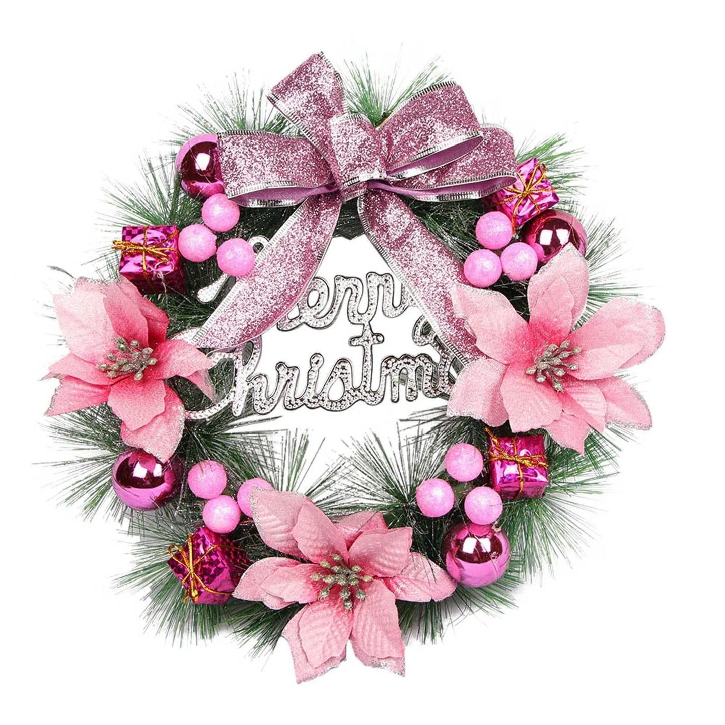 Christmas Wreath Decoration Door Hanging Handmade Sequin Ribbon Bow