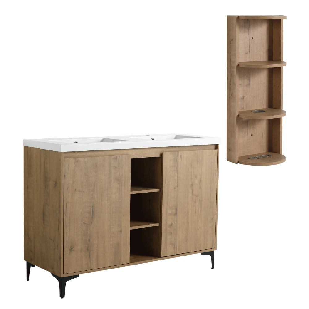 LWO Freestanding Bathroom Vanity With Double Sink And Storage Rack