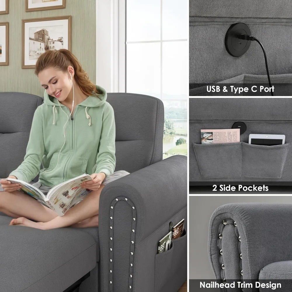 MKDK Sleeper Sofa Bed Sectional With Reversible Storage