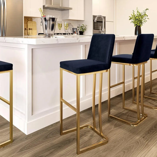 30 Inch Upholstered Velvet Barstools Set of 2 with Gold Metal Frame