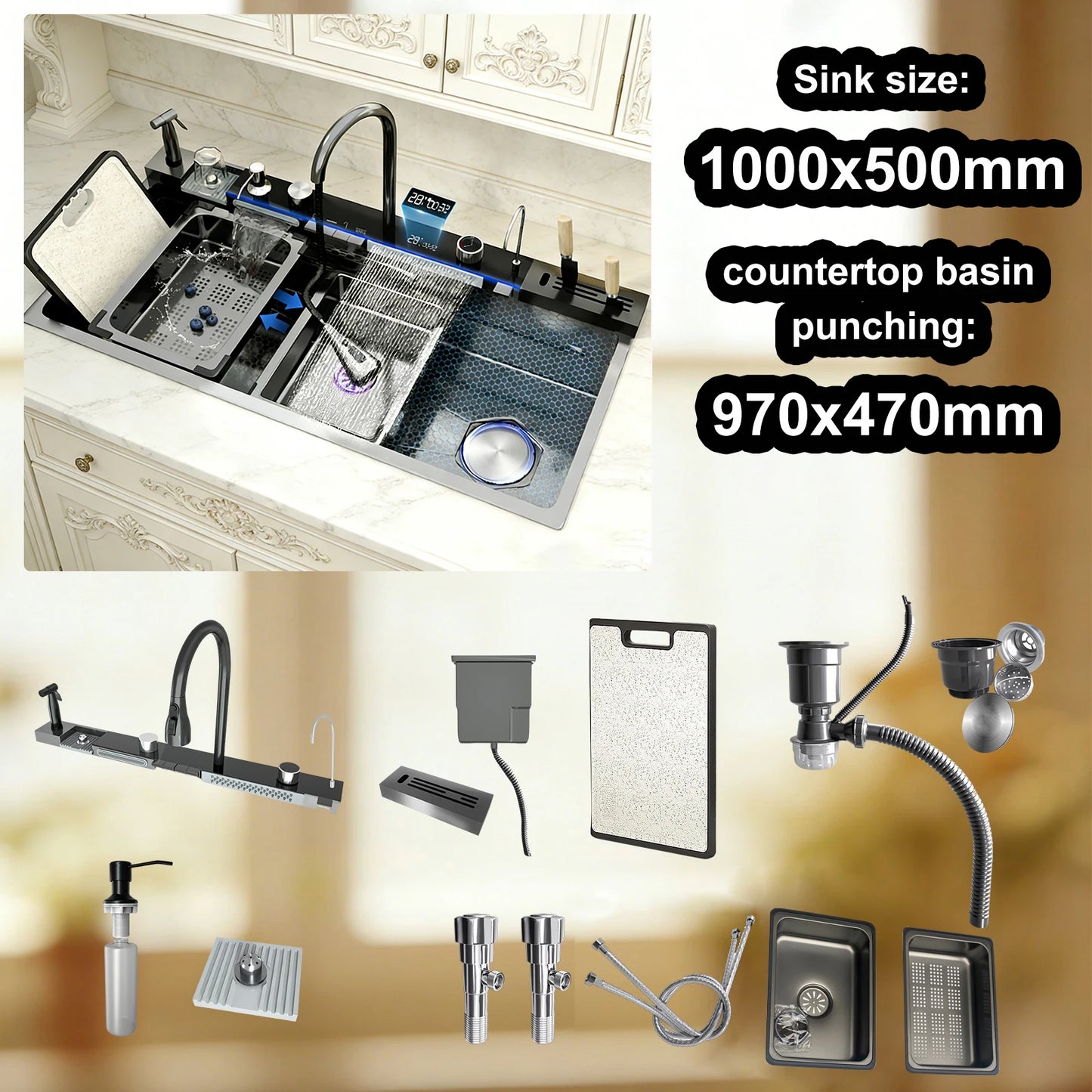Telisiya Modern Stainless Steel Kitchen Sink With Digital Display