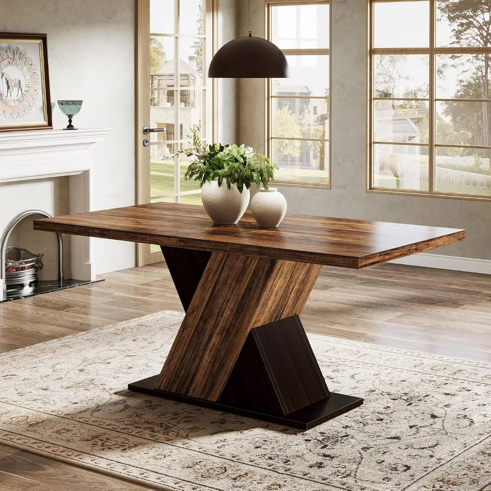 Ticify Farmhouse Rectangular Rustic Wooden Dining Table