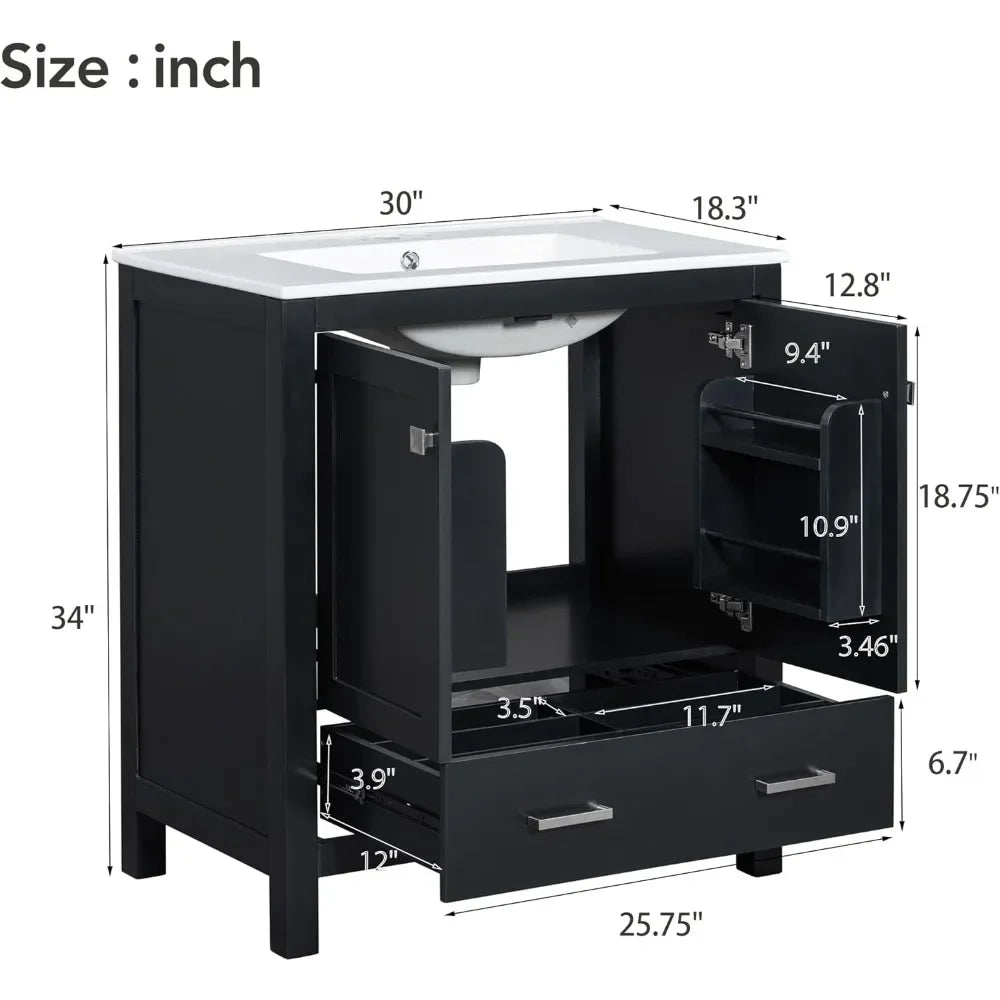 60 Inch Solid Wood Bathroom Vanity with Double Sink and Storage Cabinets