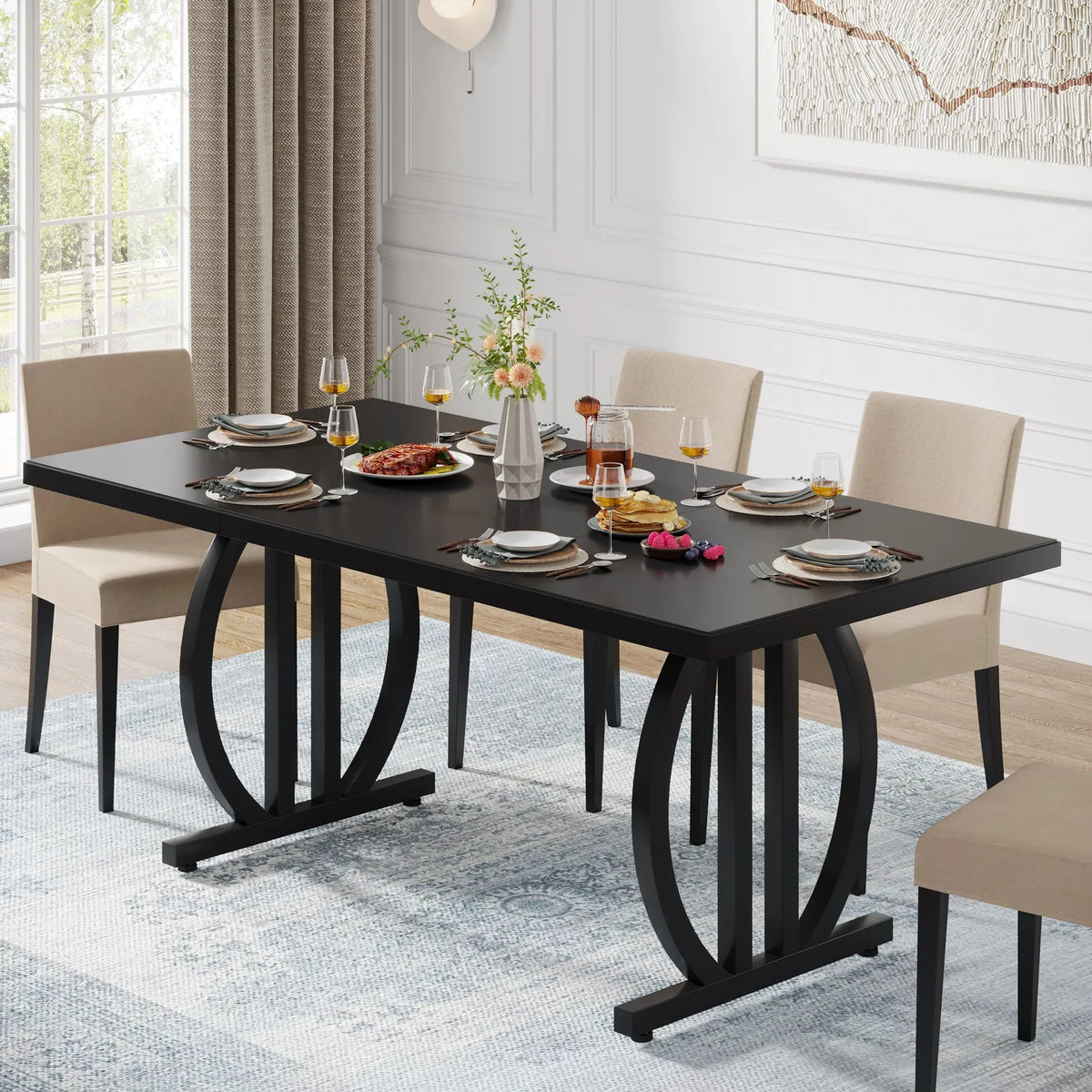 Tribesigns Modern Wooden Dining Table With Heavy Metal Frame